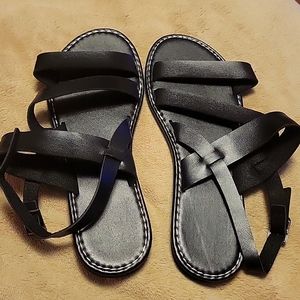 Women's Roman Flat Open Toe Ankle Strap Sandals, Solid Black